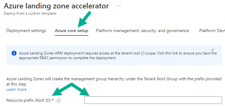 ALZ Portal Accelerator Resource Prefix (Root ID) Screenshot