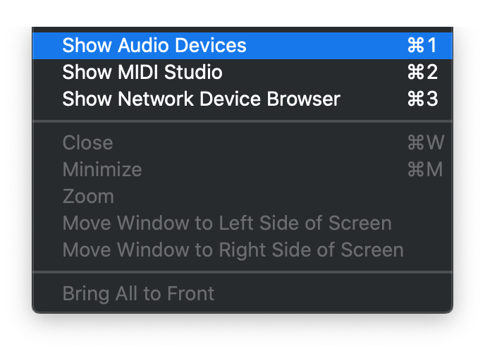 Audio MIDI Setup Windows Menu