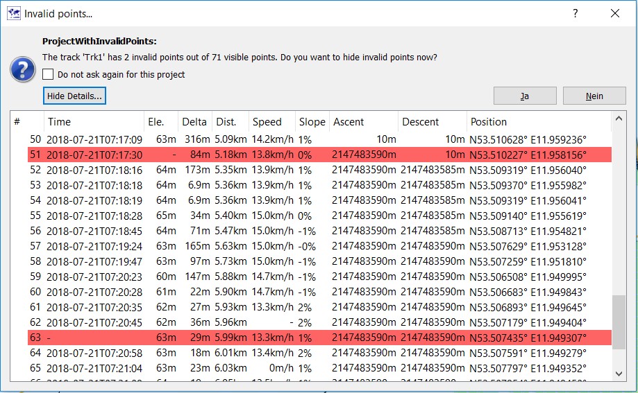 Invalid trackpoints