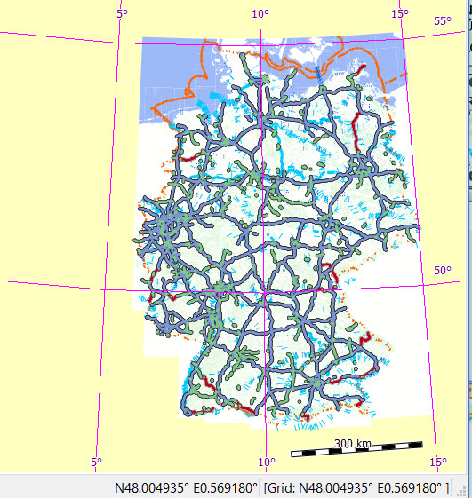 UTM for map, lon/lat for grid