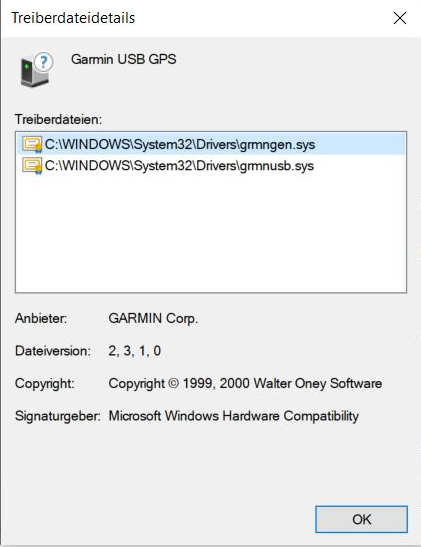 Windows device manager, driver details