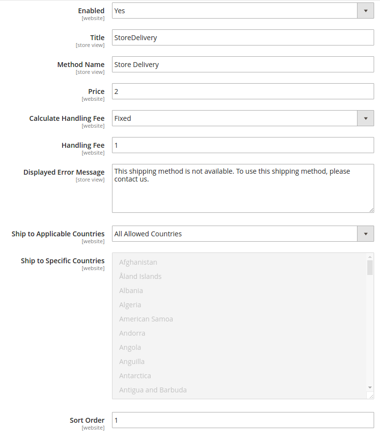 Store Delivery Configuration