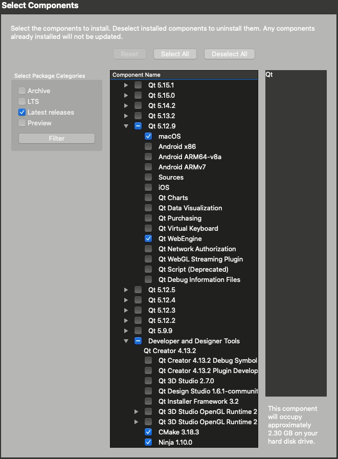 Required Qt components