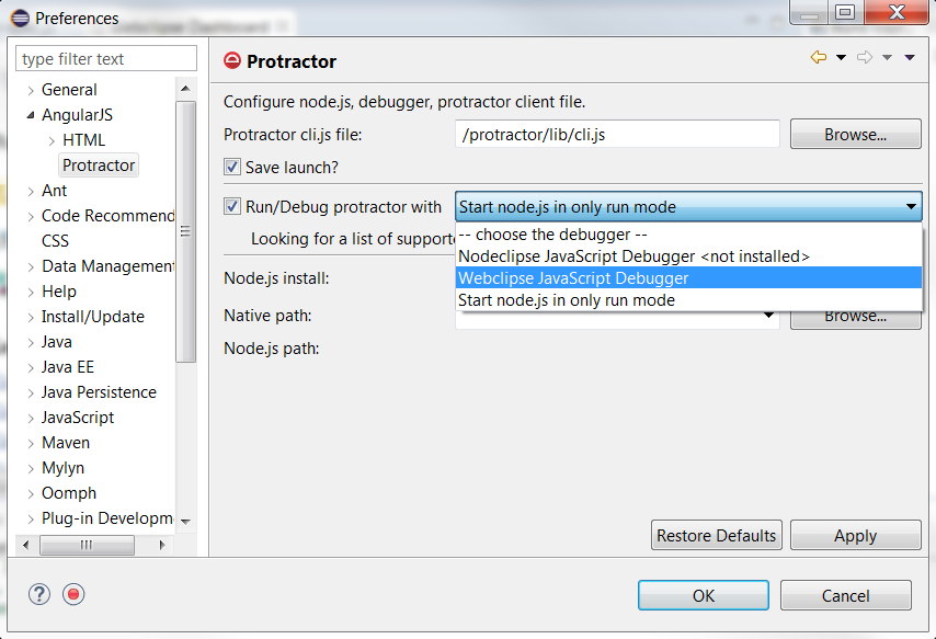 Protractor debugger