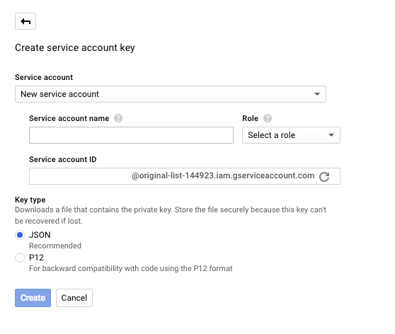 Create service account key