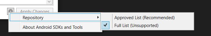 Android SDK Manager 'gear' icon