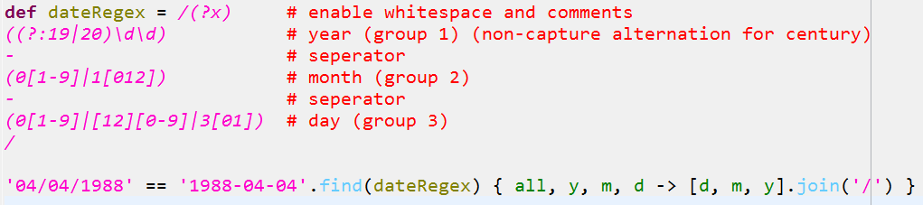 Semantic highlighting of regular expressions