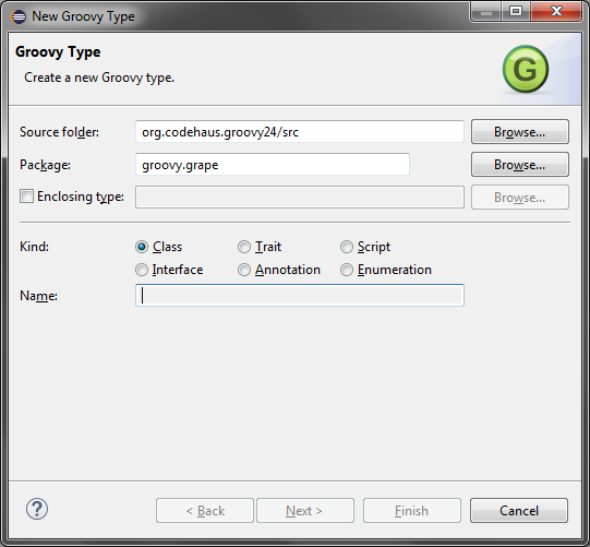 New Groovy Type wizard