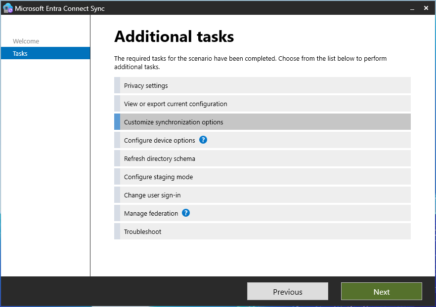 Customize Synchronization Options