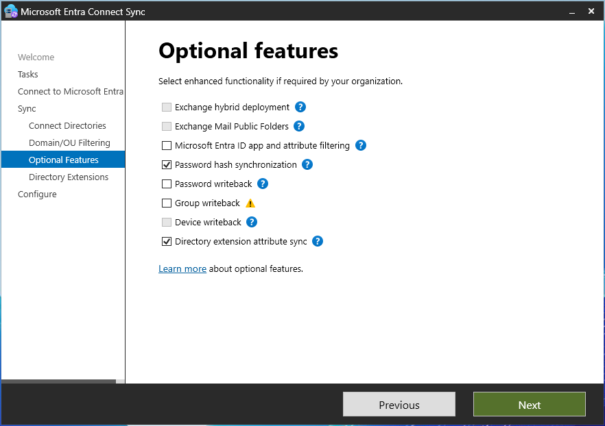 Enable Directory Extension Attribute Sync