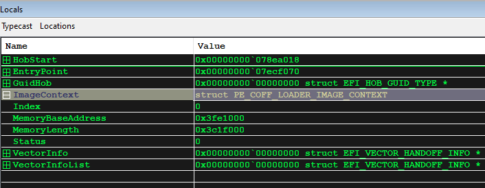 Intel UDK Debugger WinDbg Dialog