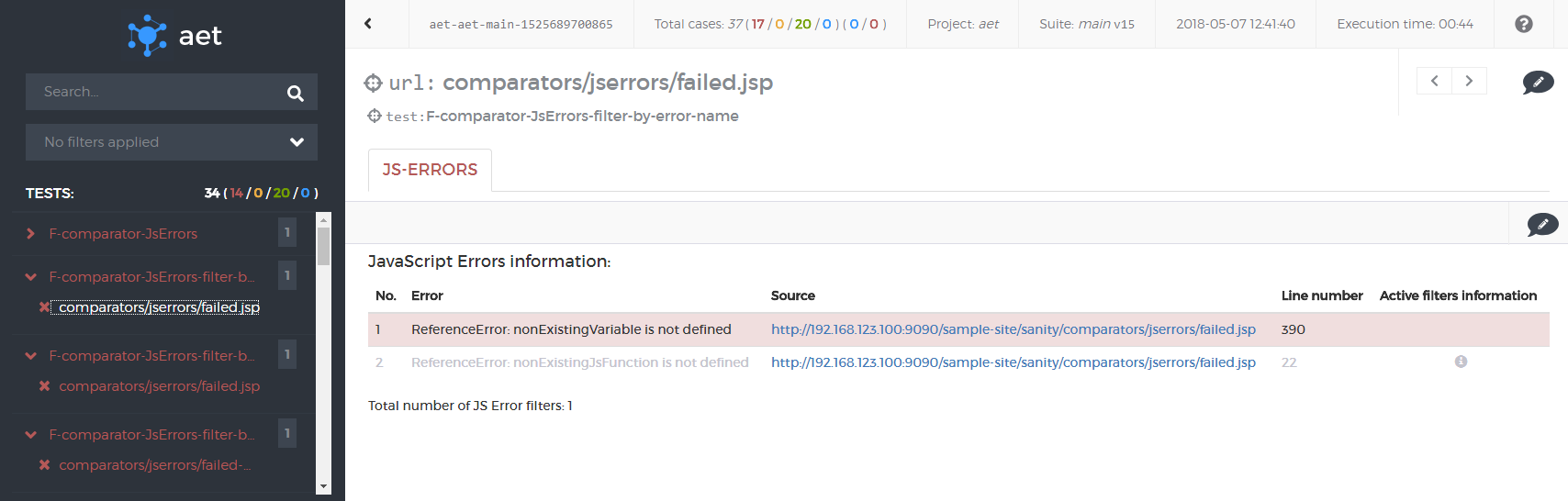 JS errors failure
