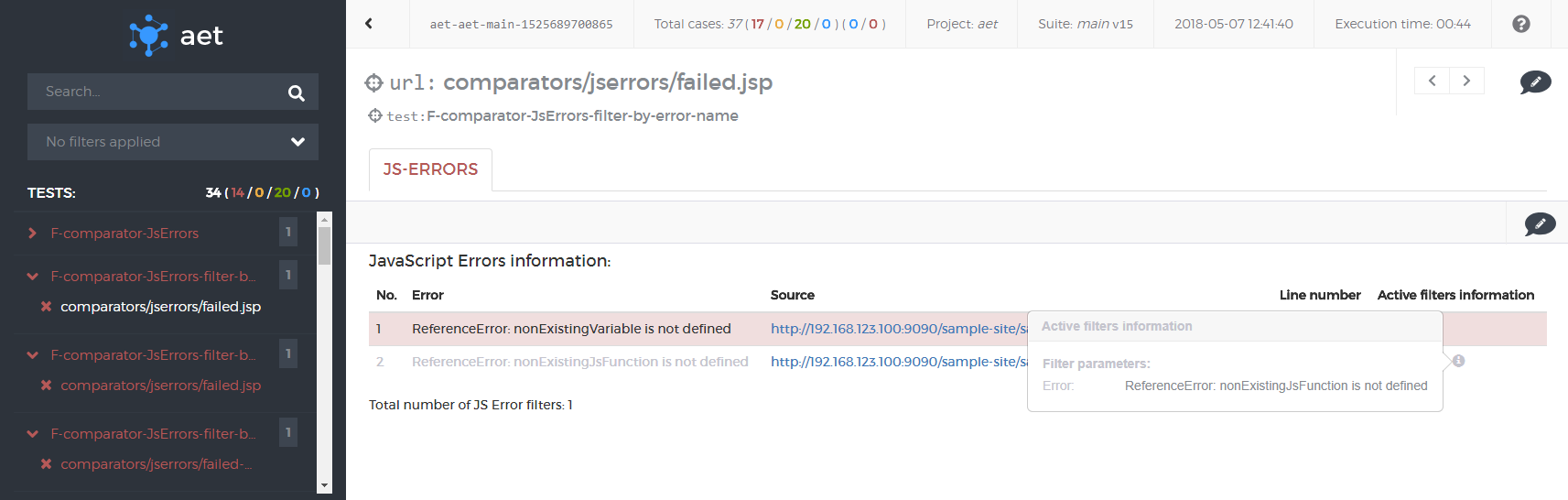 JS errors failure