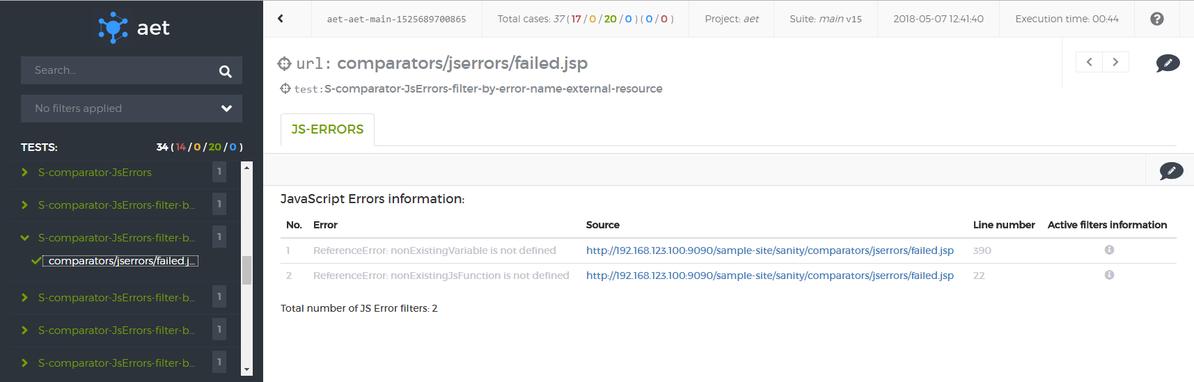JS errors success